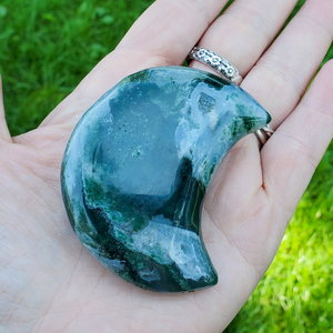 Moss Agate Carved Gemstone Moon - 2.5 inches