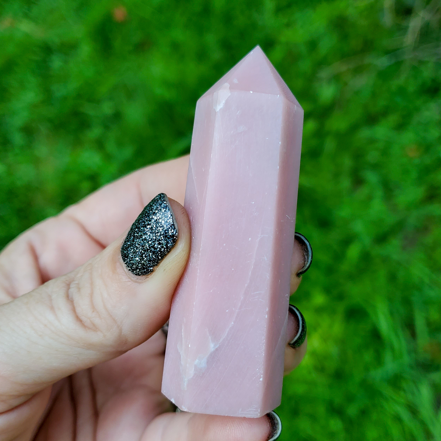 Pink Opal gemstone point 