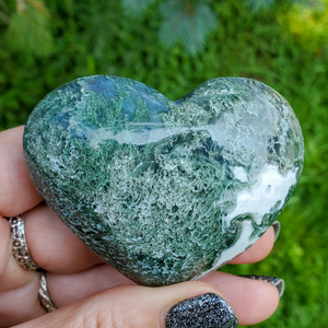 Moss Agate Carved Gemstone Heart 