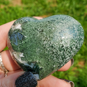 2.5 inch carved moss agate heart 
