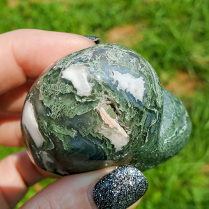 Moss Agate Carved Gemstone Heart 