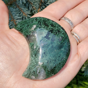 Moss Agate Carved Gemstone moon 