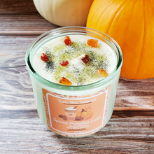 Load image into Gallery viewer, Pumpkin scented soy wax candle with crystals and glitter 

