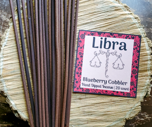 libra hand dipped incense sticks, blueberry cobbler scent