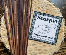 Load image into Gallery viewer, Scorpio Chocolate Orchid hand dipped incense sticks 
