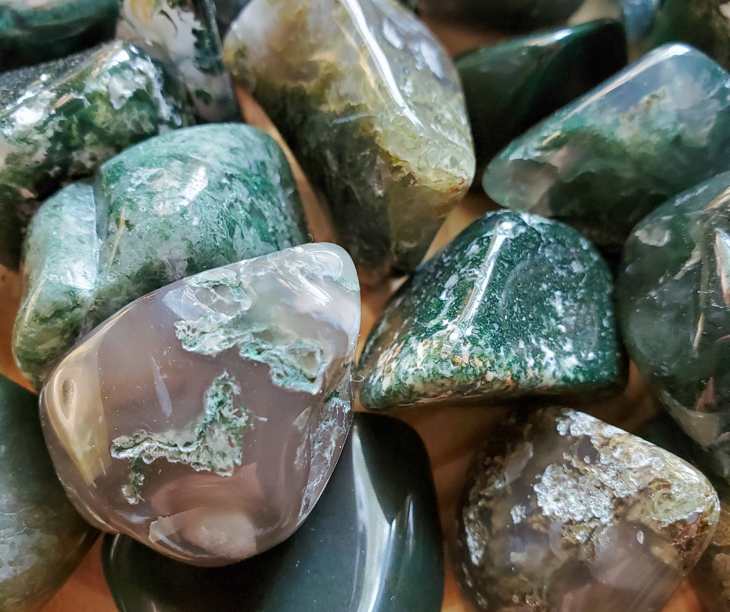 Moss Agate tumbled gemstones, ethically sourced crystals