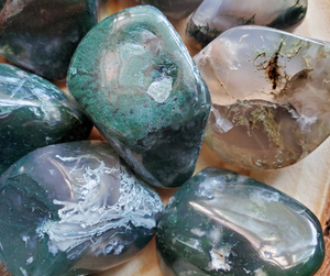 moss agate tumbled gemstones, ethical gemstones