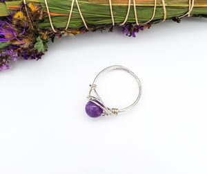 Amethyst Crystal Wire Wrapped Ring
