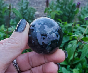 Indigo Gabbro, Mystic Merlinite 40 mm sphere 