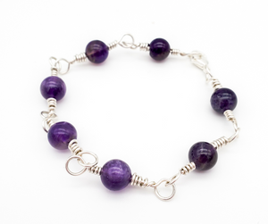 Sterling Silver Amethyst Bracelet - Round Beads