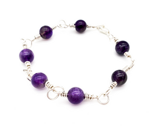Sterling Silver Amethyst Bracelet - Round Beads