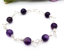 Load image into Gallery viewer, Sterling Silver Amethyst Bracelet - Round Beads
