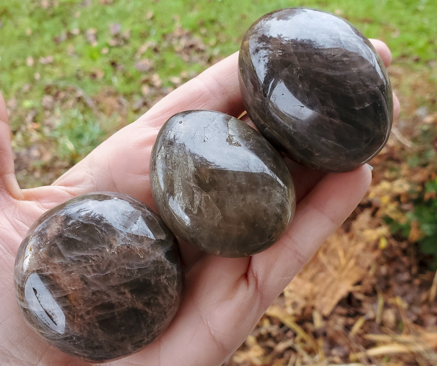 Black moonstone palm stones