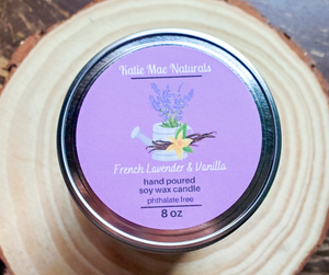 Lavender vanilla eco friendly soy wax candle with crystals