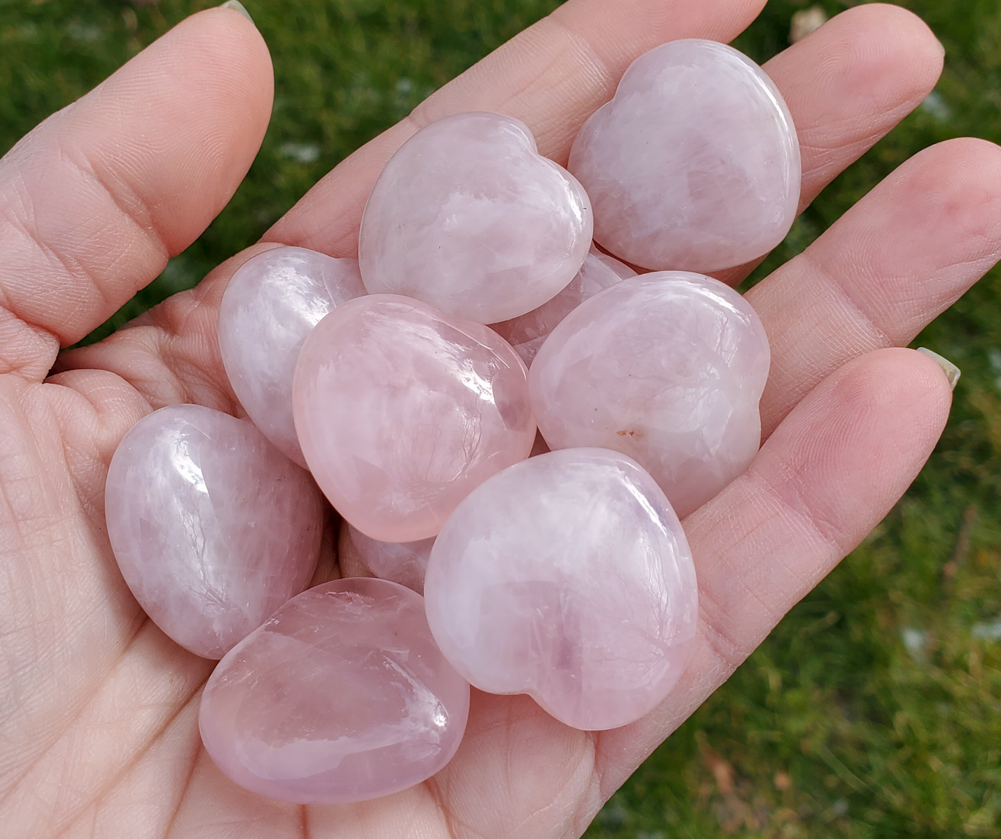 Small Carved Rose Quartz Crystal Hearts - 30mm