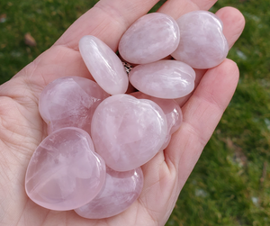 Small Carved Rose Quartz Crystal Hearts - 30mm