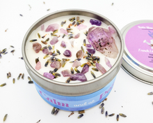 Load image into Gallery viewer, Eco Friendly soy wax candle with crystals and herbs
