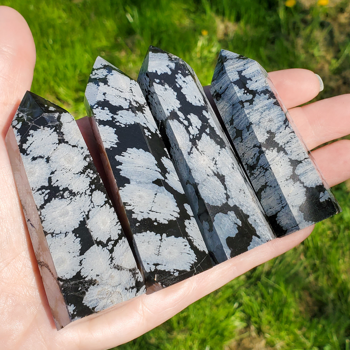 Ethically mined Snowflake Obsidian points
