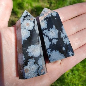 Ethically mined Snowflake Obsidian towers