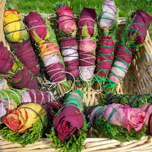 Load image into Gallery viewer, Cedar and Rose hand wrapped smudge sticks
