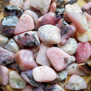Ethically mined pink opal tumbled gemstones