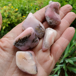 Pink opal tumbled gemstones, ethically mined crystals