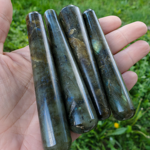 Labradorite crystal massage wand with blue green flash