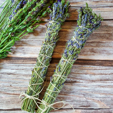 Load image into Gallery viewer, Organic Lavender and hyssop dried herb bundle for smoke cleansing, Lavender smudge stick
