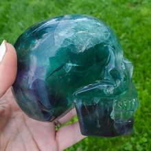 Load image into Gallery viewer, Large rainbow fluorite skull carving 
