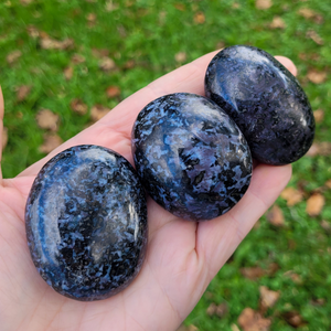 Indigo gabbro palm stone crystal