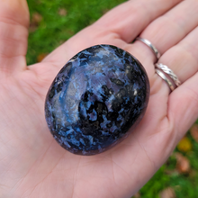 Load image into Gallery viewer, Indigo gabbro Mystic Merlinite palm stone gemstone
