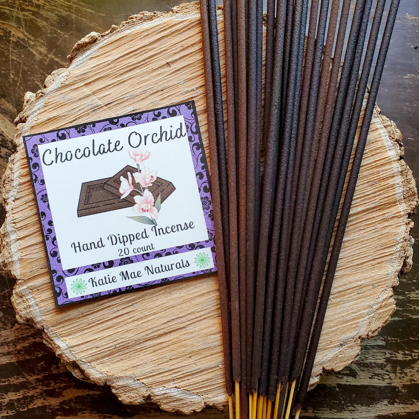 Chocolate orchid hand dipped incense sticks 