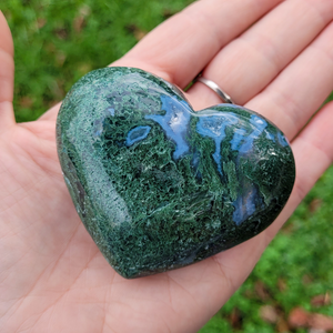 Moss Agate Carved Gemstone Heart - 2.5 inches