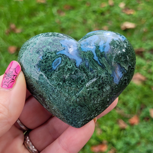 Moss Agate Carved Gemstone Heart - 2.5 inches