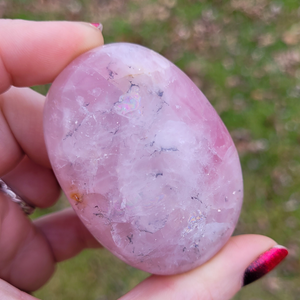 Rose quartz crystal palm stone 