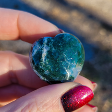 Load image into Gallery viewer, Small Moss Agate Carved Gemstone Heart - 30mm
