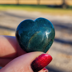Small Moss Agate Carved Gemstone Heart - 30mm