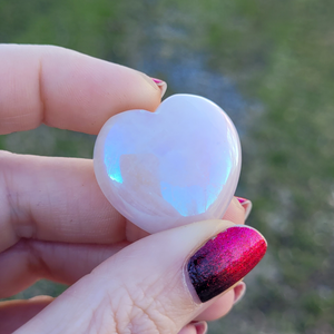 Small Aqua Aura Quartz Carved Crystal Heart - 30mm