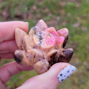 Carved Rhodonite Gemstone Lotus Flower