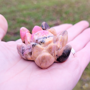 Carved Rhodonite Gemstone Lotus Flower