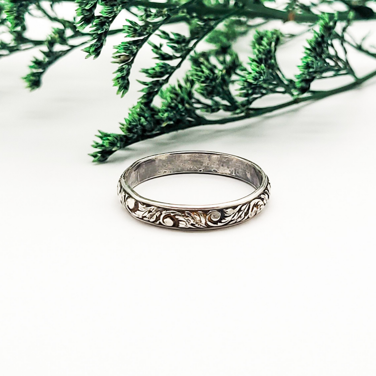 Sterling Silver Stacking Ring - Floral Scroll Pattern