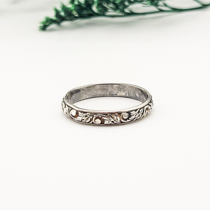 Sterling Silver Stacking Ring - Floral Scroll Pattern