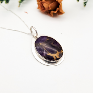 Sterling Silver and Amethyst Pendant - Amethyst with Bronze