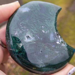 Moss Agate Moon Carving - 3 inch