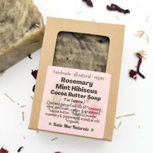 Load image into Gallery viewer, Vegan Rosemary Mint Hibiscus Cocoa Butter Soap
