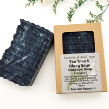 Load image into Gallery viewer, Charcoal face soap with tea tree and clary sage
