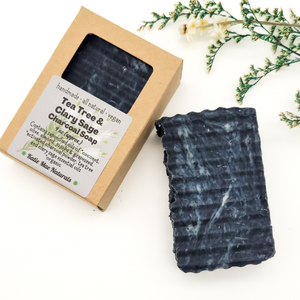 Zero waste charcoal face soap with tea tree and clary sage essential oils 