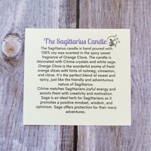 Load image into Gallery viewer, Sagittarius candle description card 
