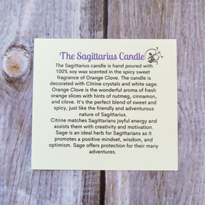 Sagittarius candle description card 
