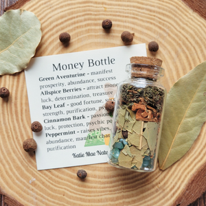 Small bottle of herbs for attracting money 